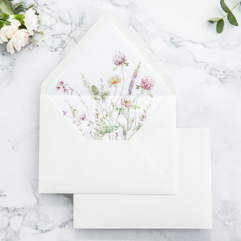 NingsPaper 50 Pieces Ivory Wild Flowers Liner Euro Flap Envelopes for  Wedding Invitation Card