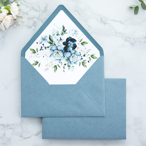 NingsPaper 50 Pieces Dusty Blue Floral Liner Euro Flap Envelopes for  Wedding Invitation Card