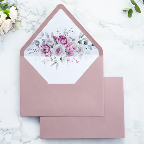 NingsPaper 50 Pieces Dusty Rose Floral Liner Euro Flap Envelopes for  Wedding Invitation Card
