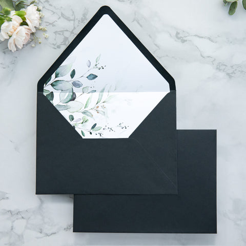 NingsPaper 50 Pieces Black Floral Liner Euro Flap Envelopes for  Wedding Invitation Card