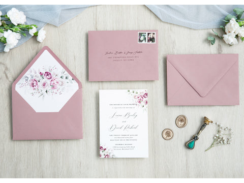 NingsPaper 50 Pieces Dusty Rose Floral Liner Euro Flap Envelopes for  Wedding Invitation Card