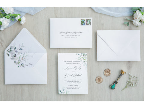 NingsPaper 50 Pieces  Sage Green Leaves Liner Euro Flap White Envelopes for  Wedding Invitation Card