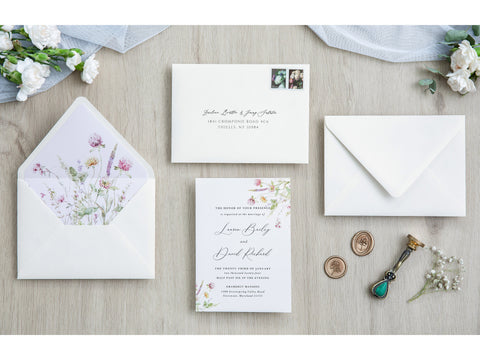 NingsPaper 50 Pieces Ivory Wild Flowers Liner Euro Flap Envelopes for  Wedding Invitation Card