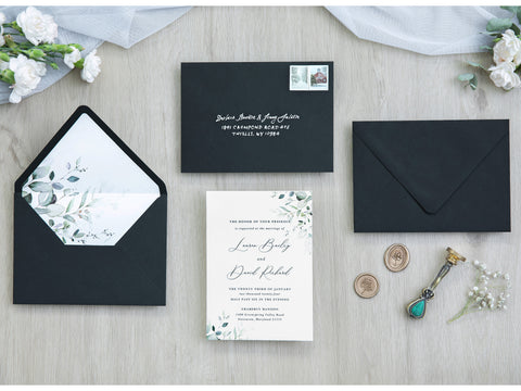 NingsPaper 50 Pieces Black Floral Liner Euro Flap Envelopes for  Wedding Invitation Card