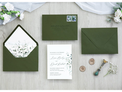 NingsPaper 50 Pieces  Olive Green Liner Euro Flap Envelopes for  Wedding Invitation Card