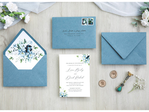 NingsPaper 50 Pieces Dusty Blue Floral Liner Euro Flap Envelopes for  Wedding Invitation Card