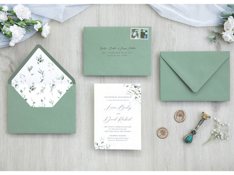 NingsPaper 50 Pieces Sage Green Floral Liner Euro Flap Envelopes for  Wedding Invitation Card