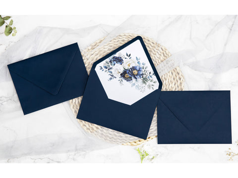 NingsPaper 50 Pieces Navy Blue Floral Liner Euro Flap Envelopes for  Wedding Invitation Card