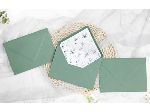 NingsPaper 50 Pieces Sage Green Floral Liner Euro Flap Envelopes for  Wedding Invitation Card