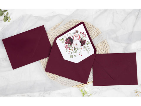 NingsPaper 50 Pieces Burgundy Floral Liner Euro Flap Envelopes for  Wedding Invitation Card