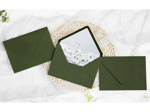 NingsPaper 50 Pieces  Olive Green Liner Euro Flap Envelopes for  Wedding Invitation Card