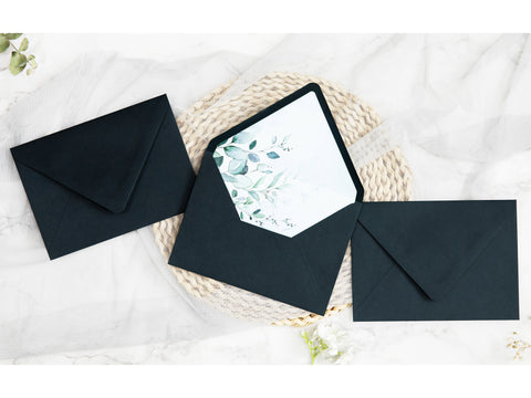 NingsPaper 50 Pieces Black Floral Liner Euro Flap Envelopes for  Wedding Invitation Card