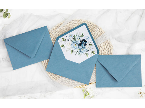 NingsPaper 50 Pieces Dusty Blue Floral Liner Euro Flap Envelopes for  Wedding Invitation Card