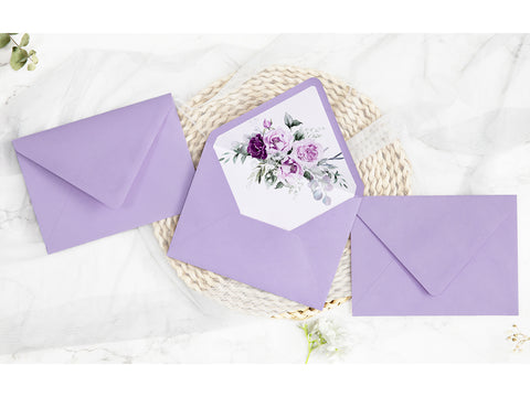 NingsPaper 50 Pieces Shiny Lilac Floral Liner Euro Flap Envelopes for  Wedding Invitation Card