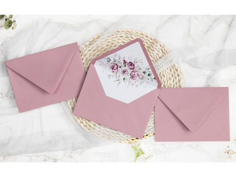 NingsPaper 50 Pieces Dusty Rose Floral Liner Euro Flap Envelopes for  Wedding Invitation Card