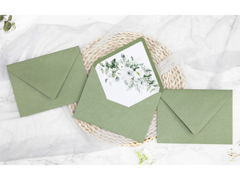 NingsPaper 50 Pieces Sage Green Floral Liner Euro Flap Envelopes for  Wedding Invitation Card
