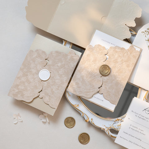 NingsPaper Champagne Velvet Letterpress Pocket Wedding Invitation Suite