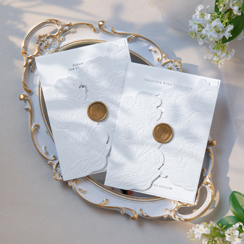 NingsPaper White Velvet Letterpress Pocket Wedding Invitation Suite