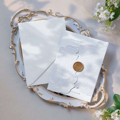 NingsPaper White Velvet Letterpress Pocket Wedding Invitation Suite