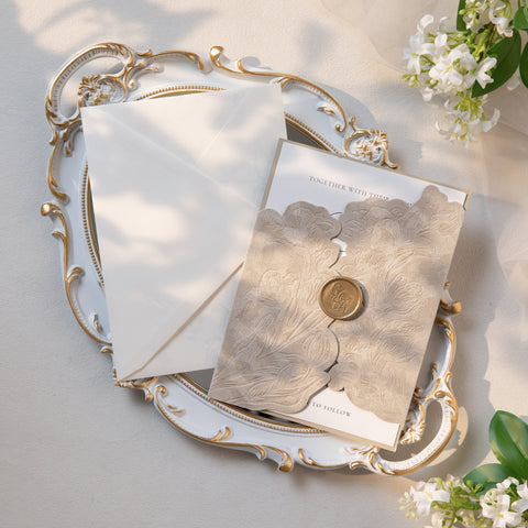 NingsPaper Champagne Velvet Letterpress Pocket Wedding Invitation Suite