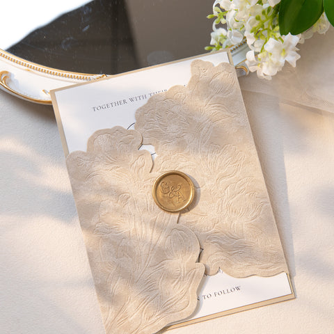 NingsPaper Champagne Velvet Letterpress Pocket Wedding Invitation Suite