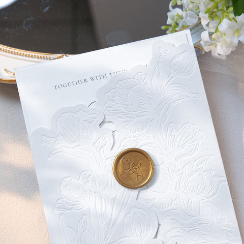 NingsPaper White Velvet Letterpress Pocket Wedding Invitation Suite