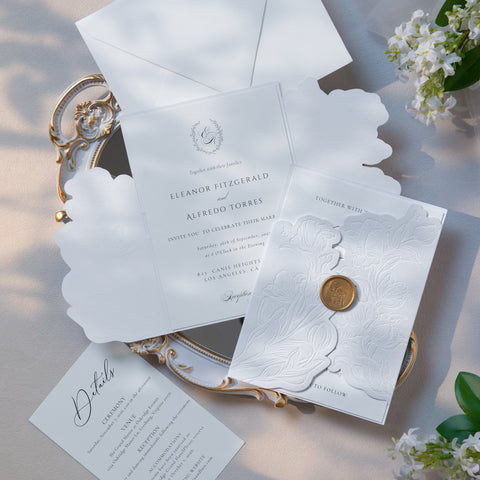 NingsPaper White Velvet Letterpress Pocket Wedding Invitation Suite