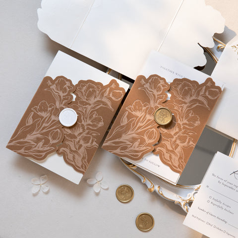 NingsPaper Brown Velvet Letterpress Pocket Wedding Invitation Suite