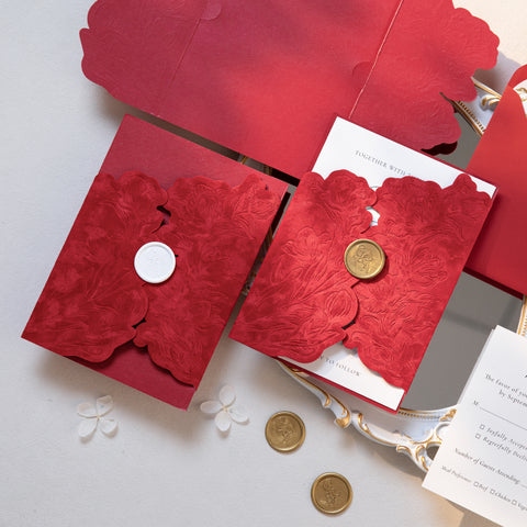 NingsPaper Red Velvet Letterpress Pocket Wedding Invitation Suite