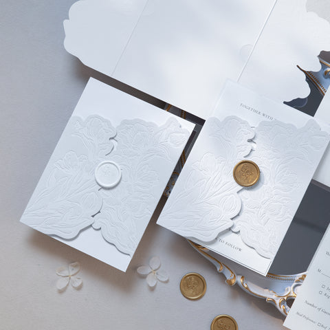 NingsPaper White Velvet Letterpress Pocket Wedding Invitation Suite