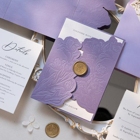NingsPaper Lilac Shiny Letterpress Pocket Wedding Invitation Suite