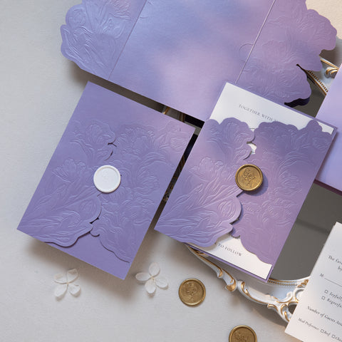 NingsPaper Lilac Shiny Letterpress Pocket Wedding Invitation Suite