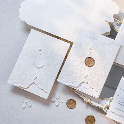 NingsPaper Ivory Shiny Letterpress Pocket Wedding Invitation Suite