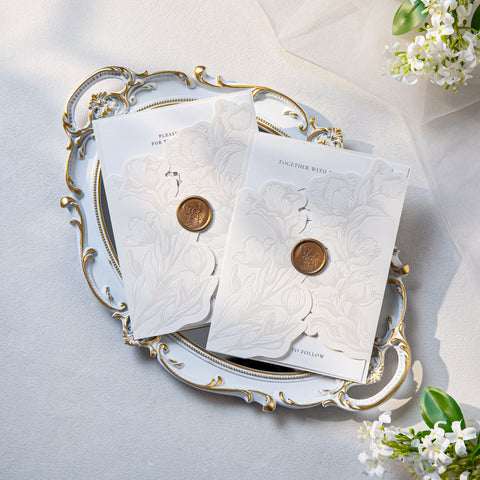 NingsPaper Ivory Shiny Letterpress Pocket Wedding Invitation Suite