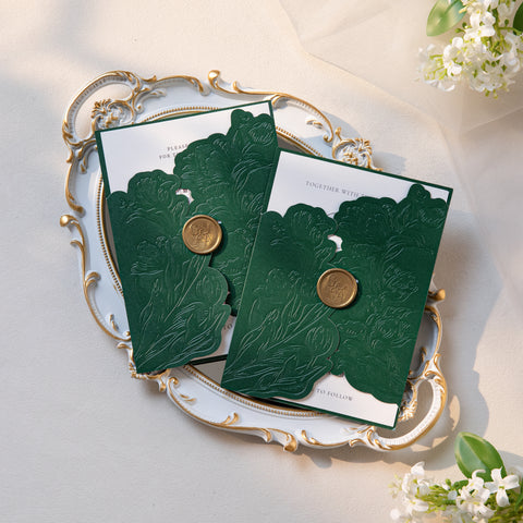 NingsPaper Emerald Green Shiny Letterpress Pocket Wedding Invitation Suite