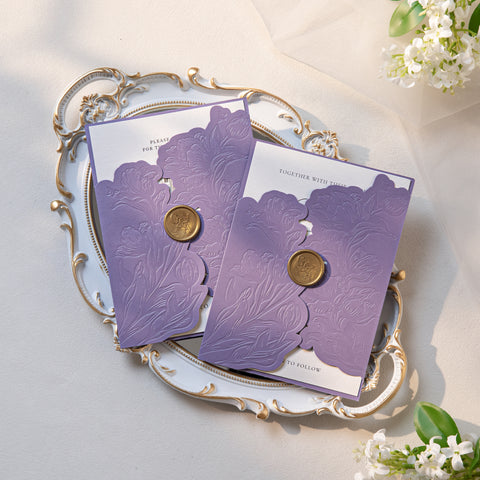 NingsPaper Lilac Shiny Letterpress Pocket Wedding Invitation Suite