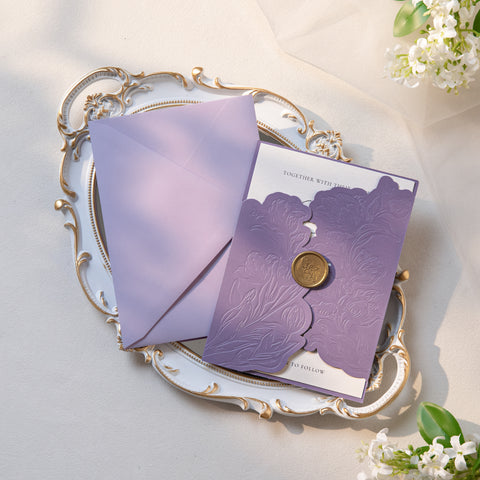 NingsPaper Lilac Shiny Letterpress Pocket Wedding Invitation Suite