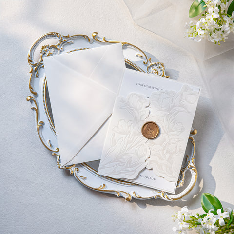 NingsPaper Ivory Shiny Letterpress Pocket Wedding Invitation Suite