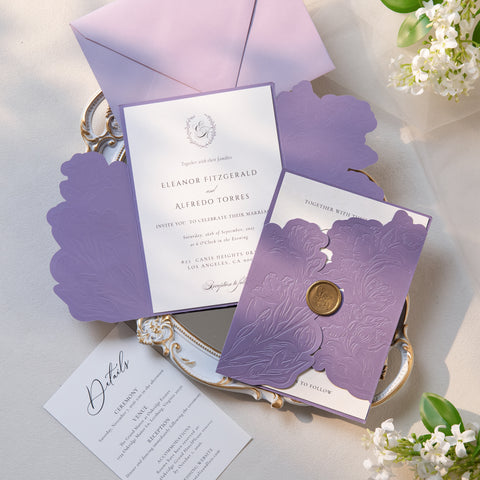 NingsPaper Lilac Shiny Letterpress Pocket Wedding Invitation Suite