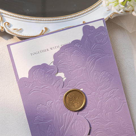 NingsPaper Lilac Shiny Letterpress Pocket Wedding Invitation Suite