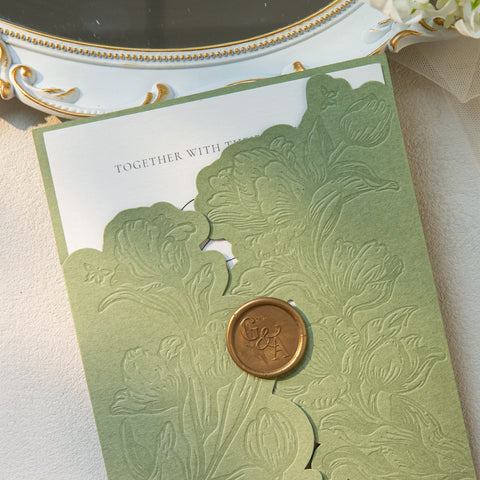 NingsPaper Sage Green Letterpress Pocket Wedding Invitation Suite