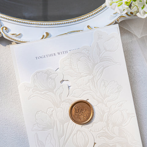 NingsPaper Ivory Shiny Letterpress Pocket Wedding Invitation Suite