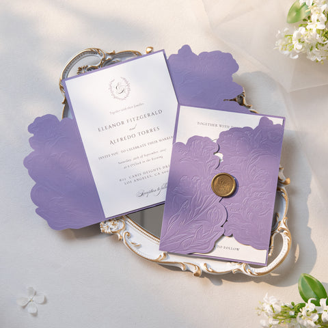 NingsPaper Lilac Shiny Letterpress Pocket Wedding Invitation Suite