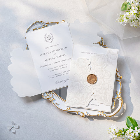 NingsPaper Ivory Shiny Letterpress Pocket Wedding Invitation Suite