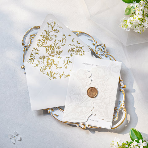 NingsPaper Ivory Shiny Letterpress Pocket Wedding Invitation Suite