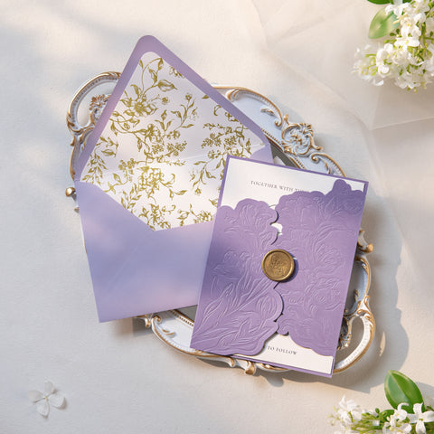 NingsPaper Lilac Shiny Letterpress Pocket Wedding Invitation Suite