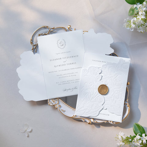 NingsPaper White Velvet Letterpress Pocket Wedding Invitation Suite