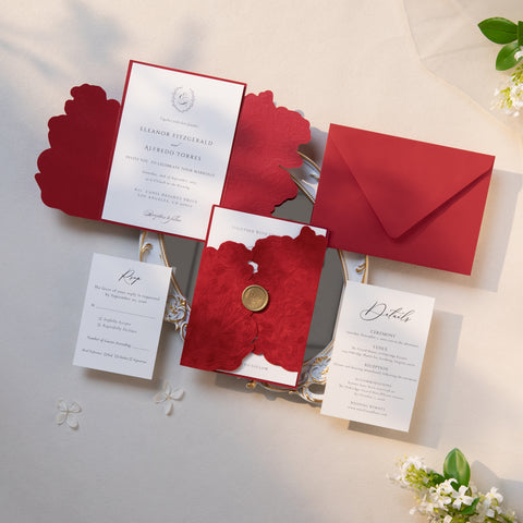 NingsPaper Red Velvet Letterpress Pocket Wedding Invitation Suite