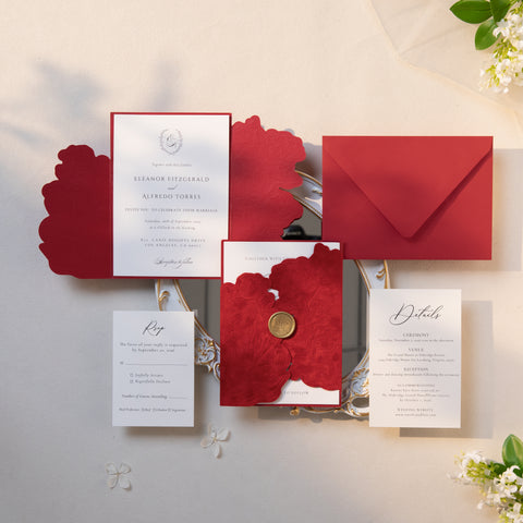 NingsPaper Red Velvet Letterpress Pocket Wedding Invitation Suite