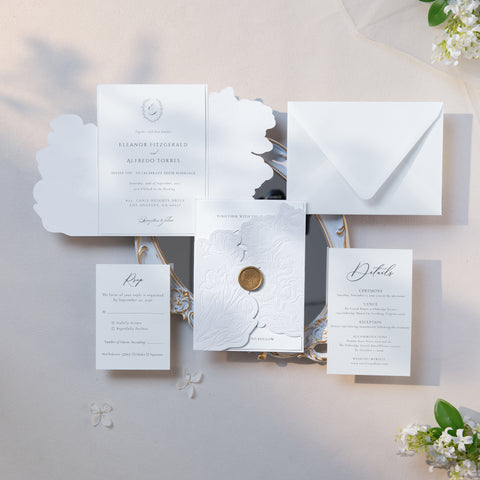 NingsPaper White Velvet Letterpress Pocket Wedding Invitation Suite